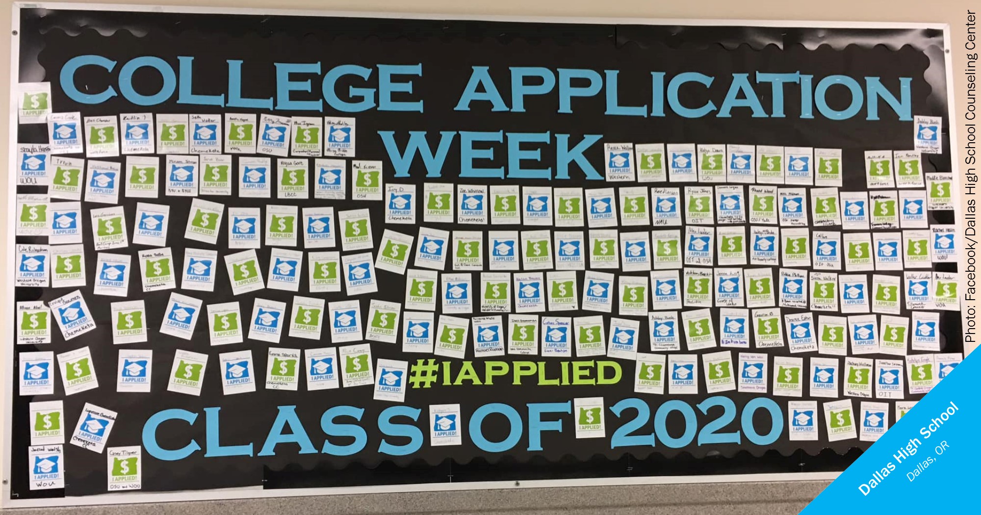 College Application Week bulletin board at Dallas High School