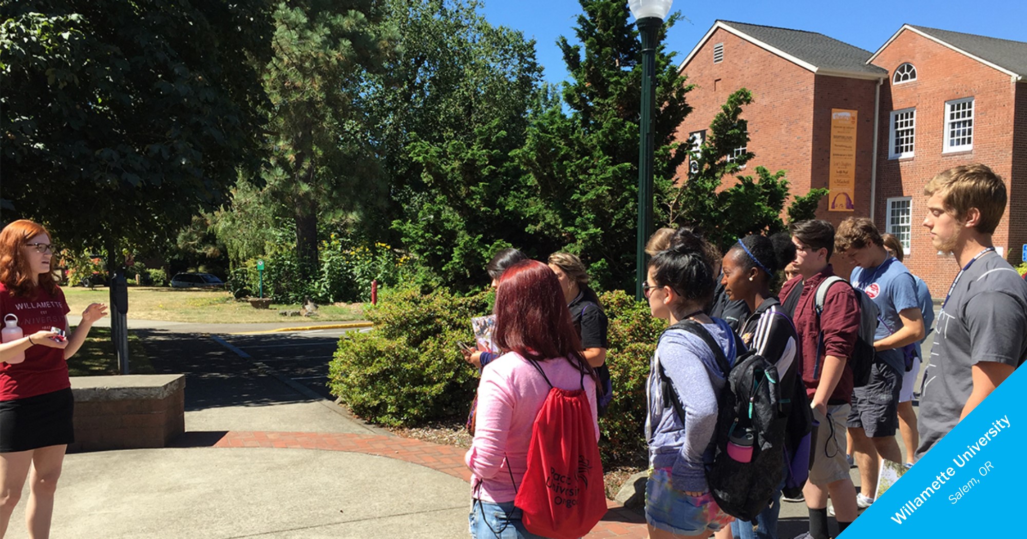 Students on a tour of Willamette University