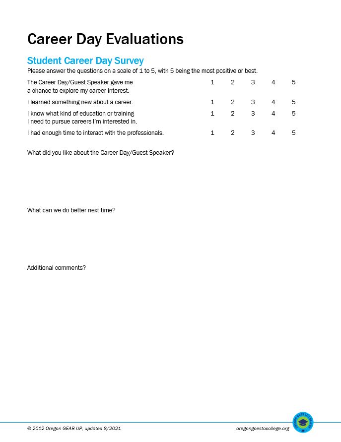 Screenshot of Career Day Evaluations