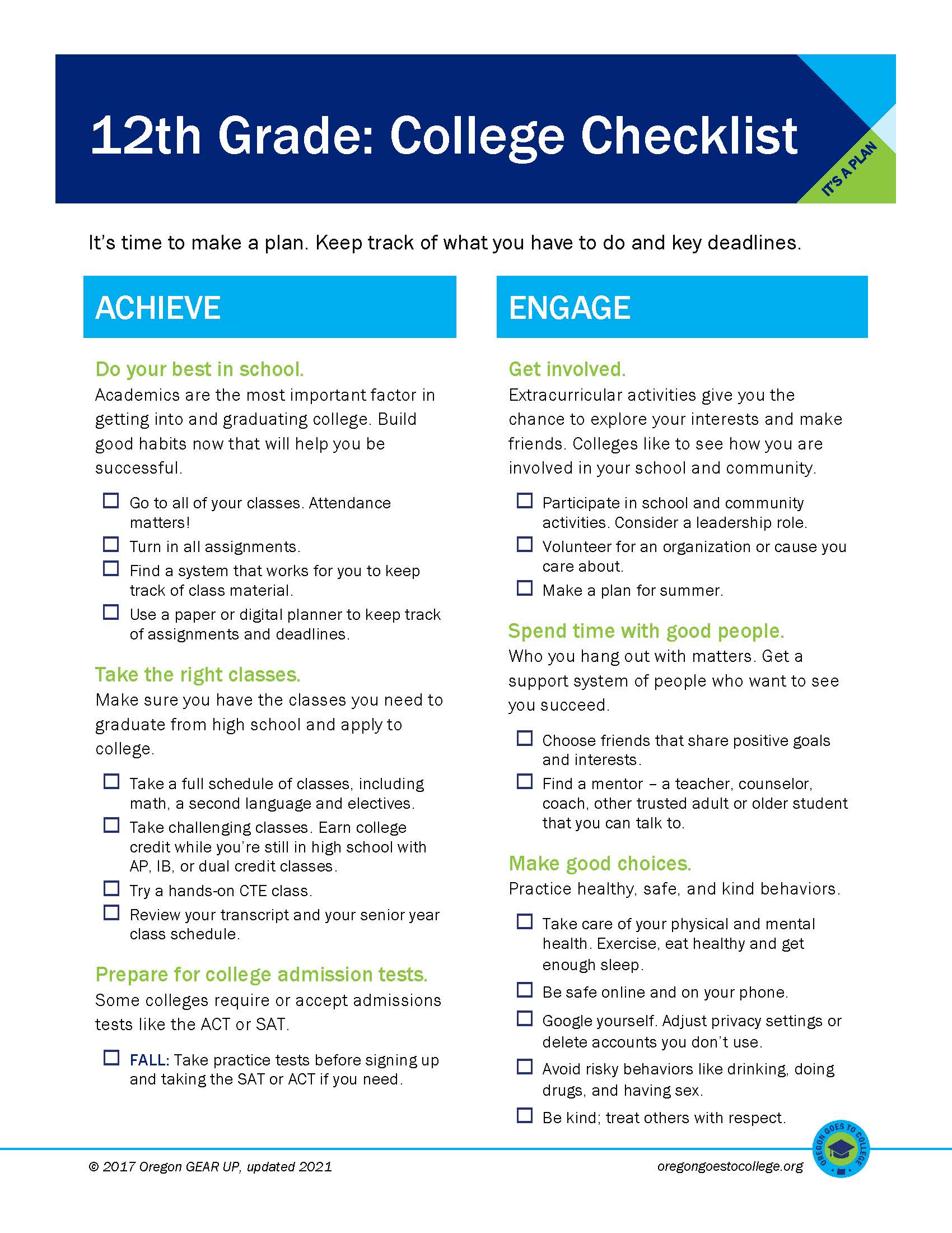 Screenshot of 12th Grade Checklist