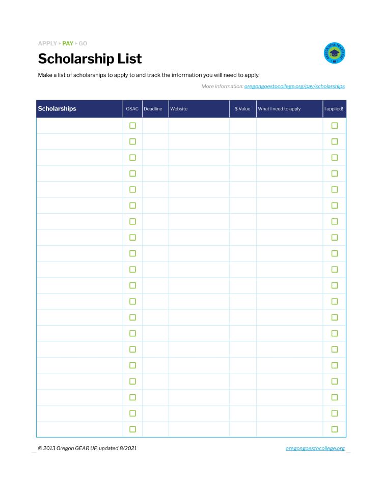 Screenshot of Scholarship List