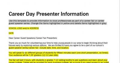 Screenshot of Career Day Presenter Information