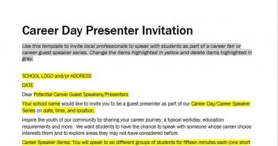 Screenshot of Career Day Presenter Invitation