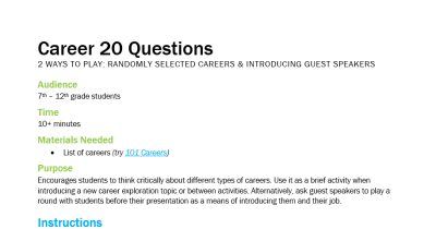 Screenshot of Career 20 Questions