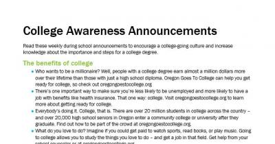 Screenshot of College Announcements