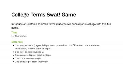 Screenshot of College Terms Swat!
