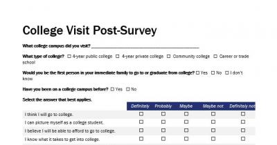 Screenshot of College Visit Post-Survey