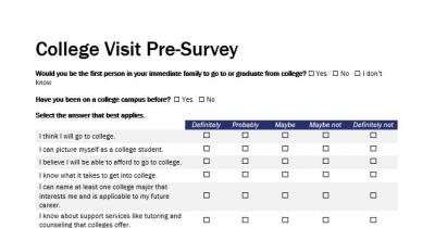 Screenshot of College Visit Pre-Survey