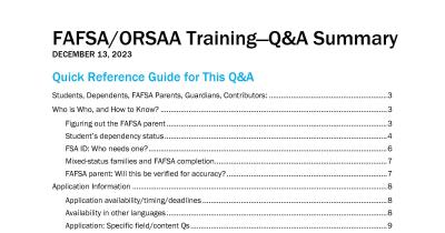 Screenshot of FAFSA-ORSAA FAQs
