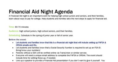 Financial Aid Night Agenda