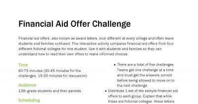 Screenshot of Financial Aid Offer Challenge