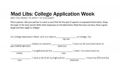 Screenshot of MadLibs - College Application Week