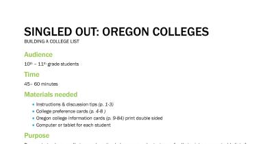 Front page of Singled Out: Oregon Colleges activity