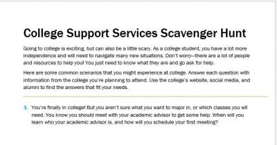 Screenshot of Support Services Scavenger Hunt