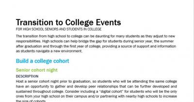Screenshot of Transition to College Events