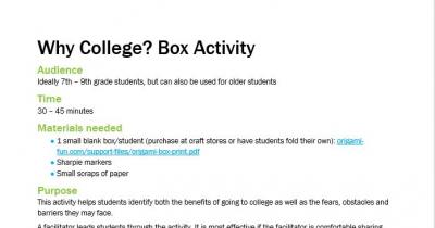 Screenshot of Why College? Box Activity